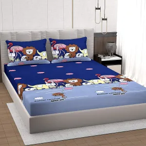 Bhaiji Polycotton 180 Tc Kids Cartoon Bedsheet for Double Bed with 2 Pillow Covers - Multicolor