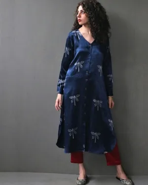 Bhamerii Handprinted Mashru Silk Kurta Set