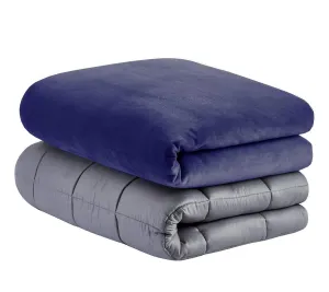 Bhoomi Impex Weighted Blanket/Comforter for a Adult - Queen(15 Lbs Or 6.8 Kg) - Calm, Sleep Better and Relax Naturally. Queen Size_Grey Blanket   Navy Blue Cover