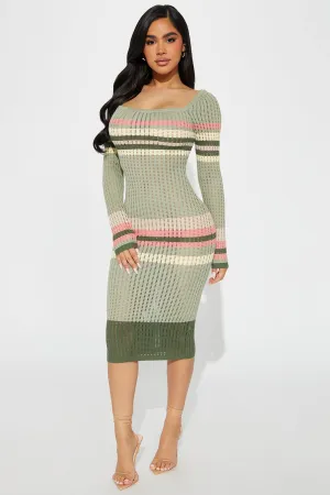 Bianca Sweater Midi Dress - Sage/combo