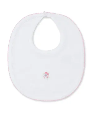 Bib, Hand Embroidered, SCE Floral, White/Pink