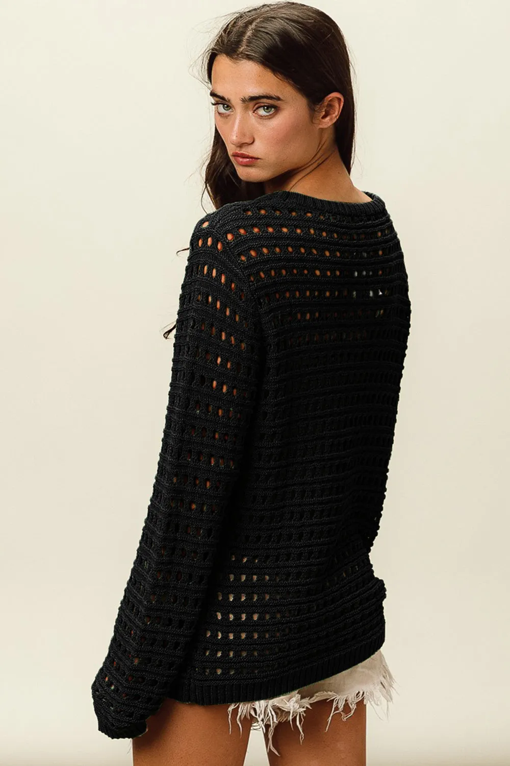 BiBi Round Neck Openwork Knit Cover Up