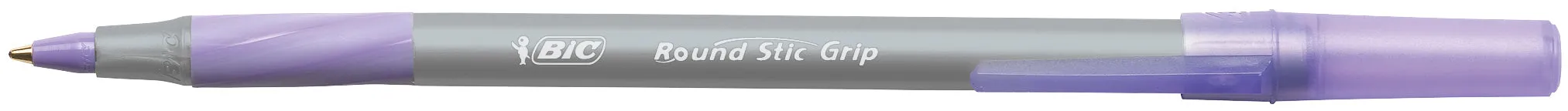 Bic Round Stic Grip Ballpoint Pen 1mm Tip 0.32mm Line Purple (Pack 40) - 920412