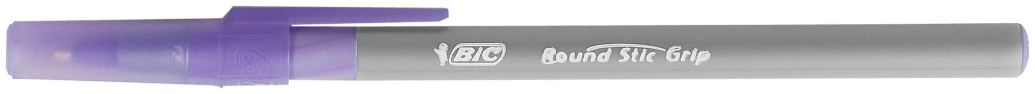 Bic Round Stic Grip Ballpoint Pen 1mm Tip 0.32mm Line Purple (Pack 40) - 920412