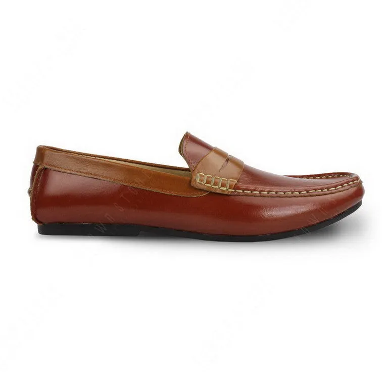 Bicolor Leather Penny Loafer Tan an Beige