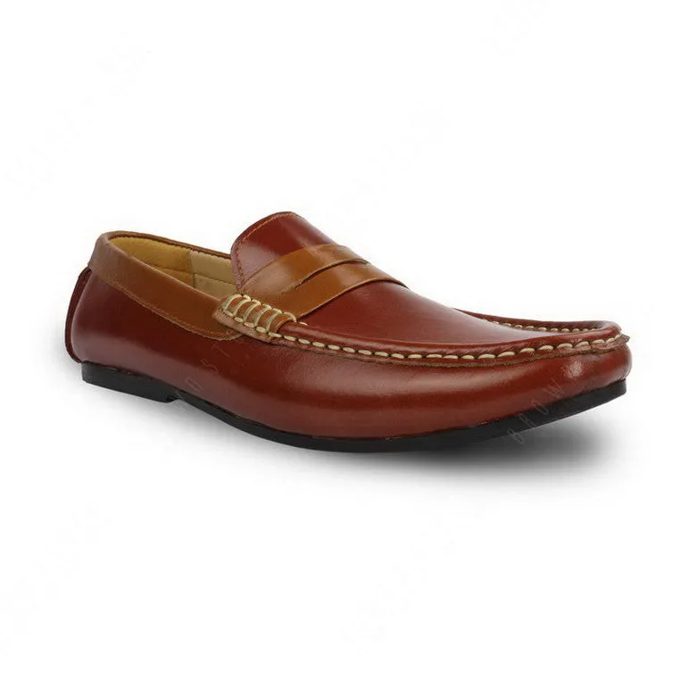 Bicolor Leather Penny Loafer Tan an Beige