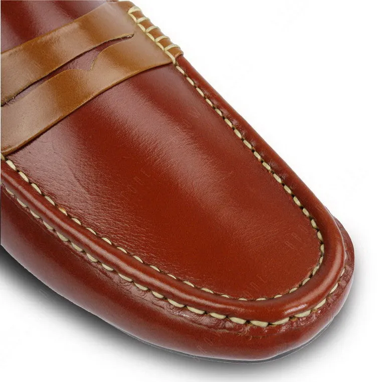 Bicolor Leather Penny Loafer Tan an Beige