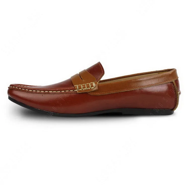 Bicolor Leather Penny Loafer Tan an Beige