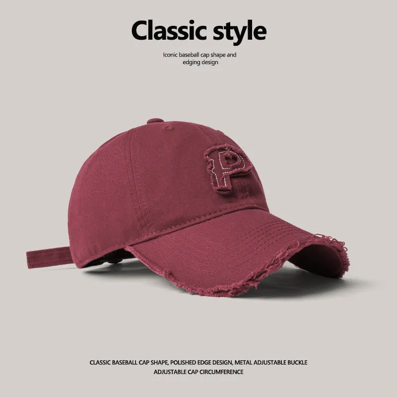 Big head circumference soft top baseball cap men's spring and summer P letter retro cement gray all-match face small hole duck