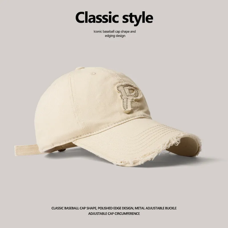 Big head circumference soft top baseball cap men's spring and summer P letter retro cement gray all-match face small hole duck