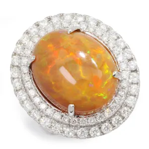 BIG Opal Double-Halo Ring with Diamonds 18K White Gold 10.10ctw