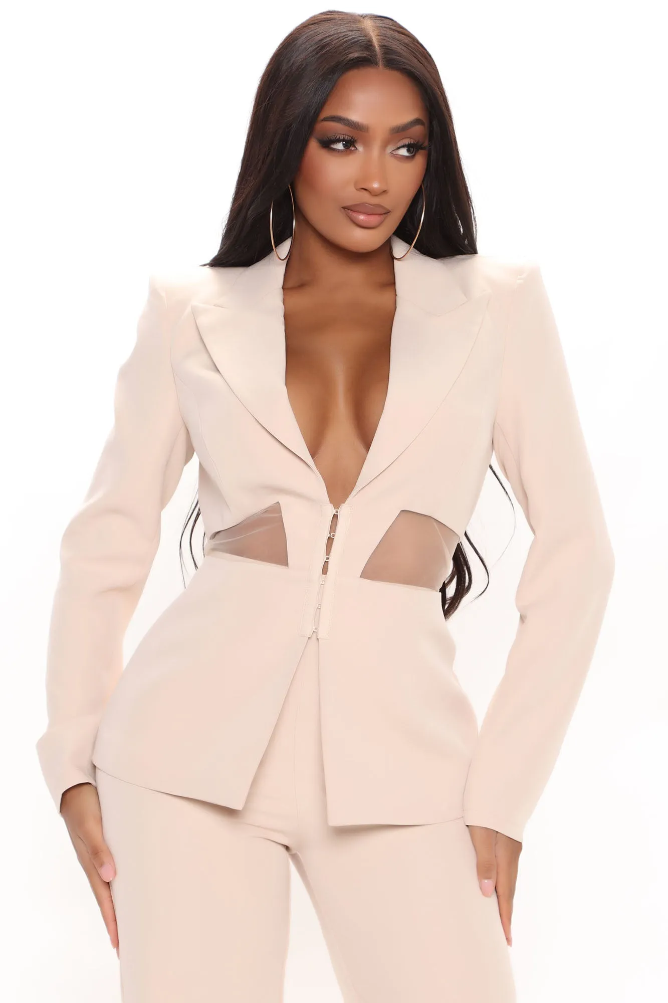 Big Plans Blazer Pant Set - Nude