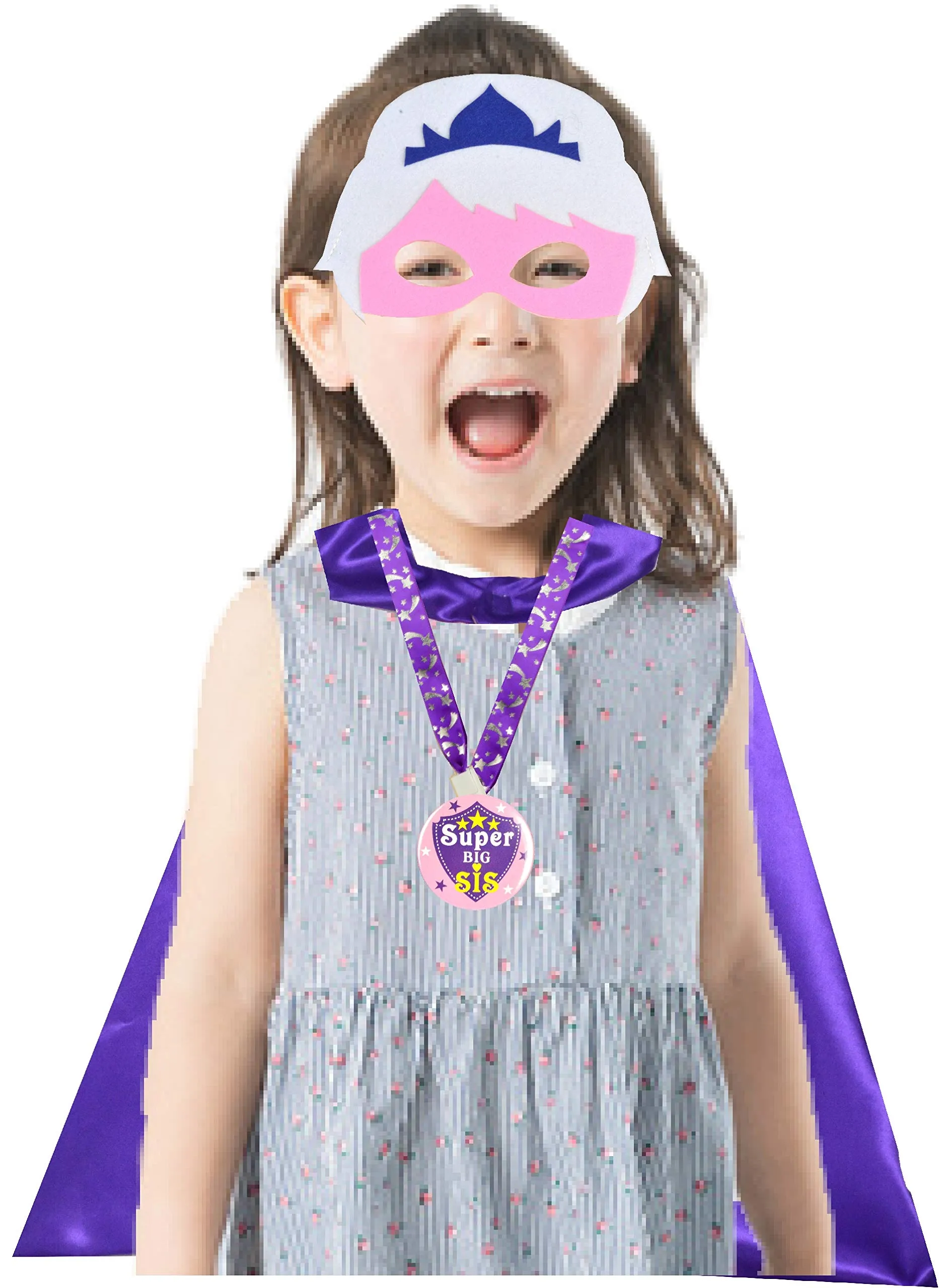 Big Sister Superhero Cape, Sister Gift Superhero Mask, Capes and Lanyard with Badge, Gifts