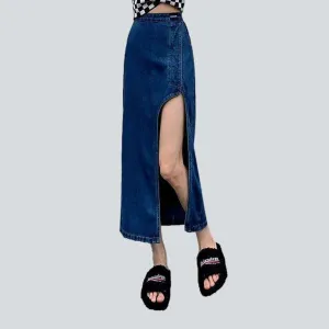 Big slit long denim skirt