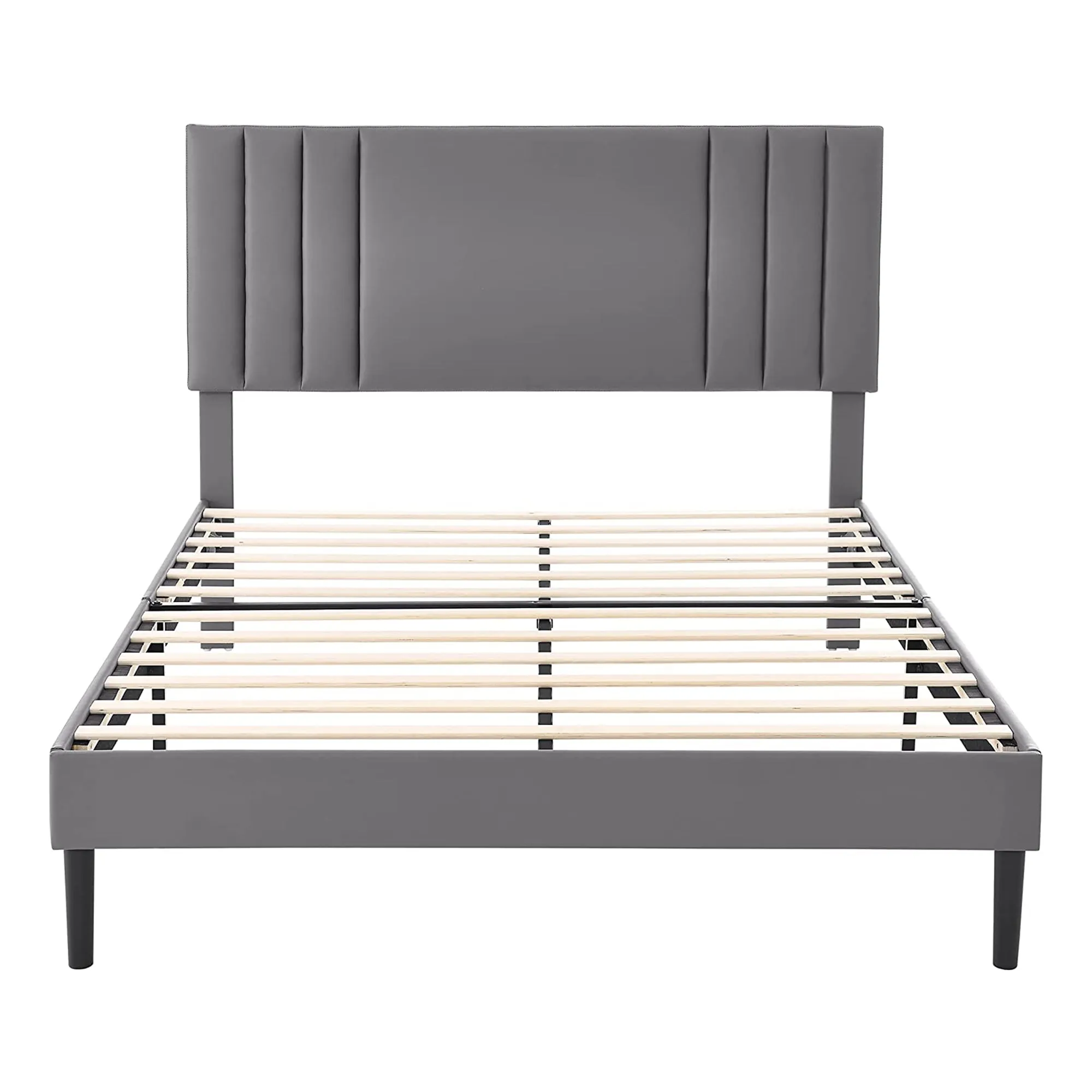 BIKAHOM Upholstered Platform Bed w/Adjustable Headboard, King, Grey (For Parts)