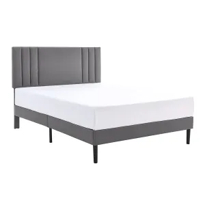 BIKAHOM Upholstered Platform Bed w/Adjustable Headboard, King, Grey (For Parts)