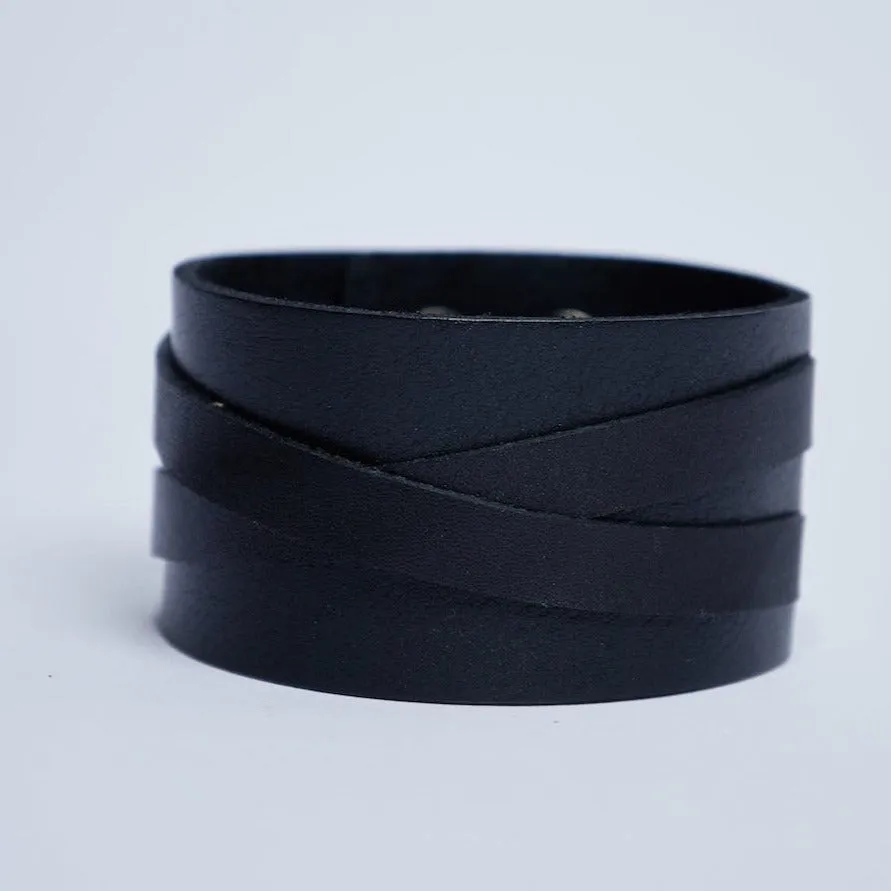 Biker leather bracelet - Black