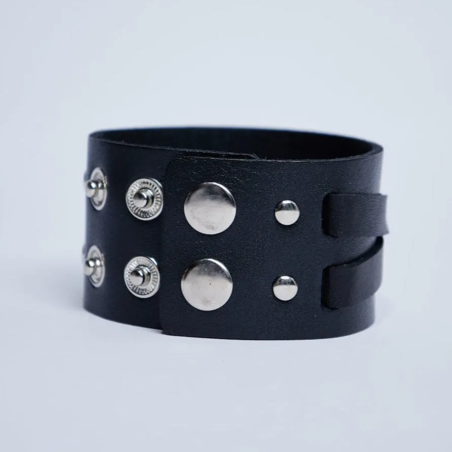 Biker leather bracelet - Black