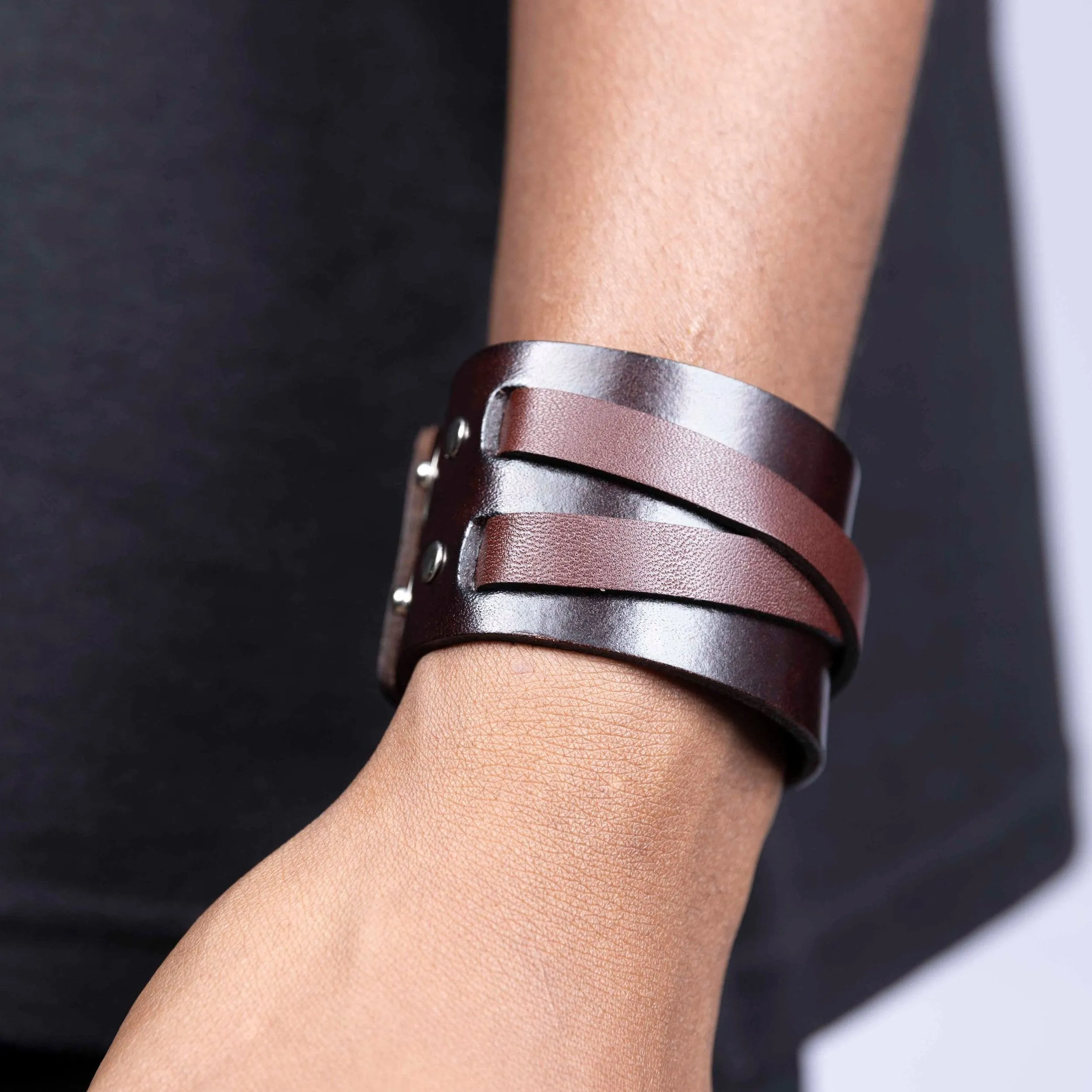 Biker leather bracelet - Brown