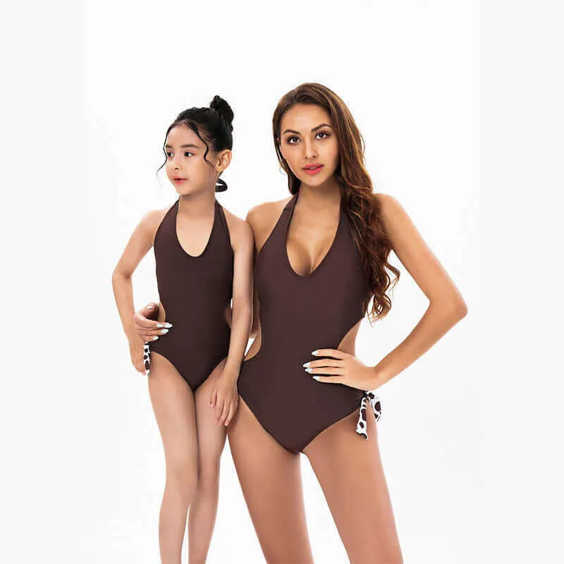 Bikini New Sexy Solid Color One-Piece Parent-Child Swimsuit Bikini