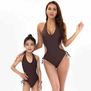 Bikini New Sexy Solid Color One-Piece Parent-Child Swimsuit Bikini