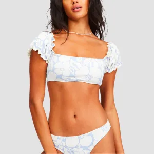 Billabong Beyond The Blue Puff Sleeve Crop Bikini Top Salt Crystal - Womens