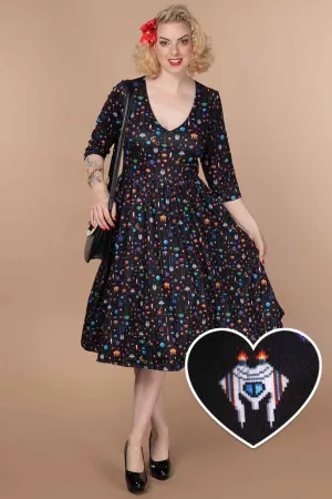 Billie Retro Game Print Dress In Black