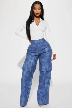 Billie Washed Faux Leather Cargo Pant - Navy