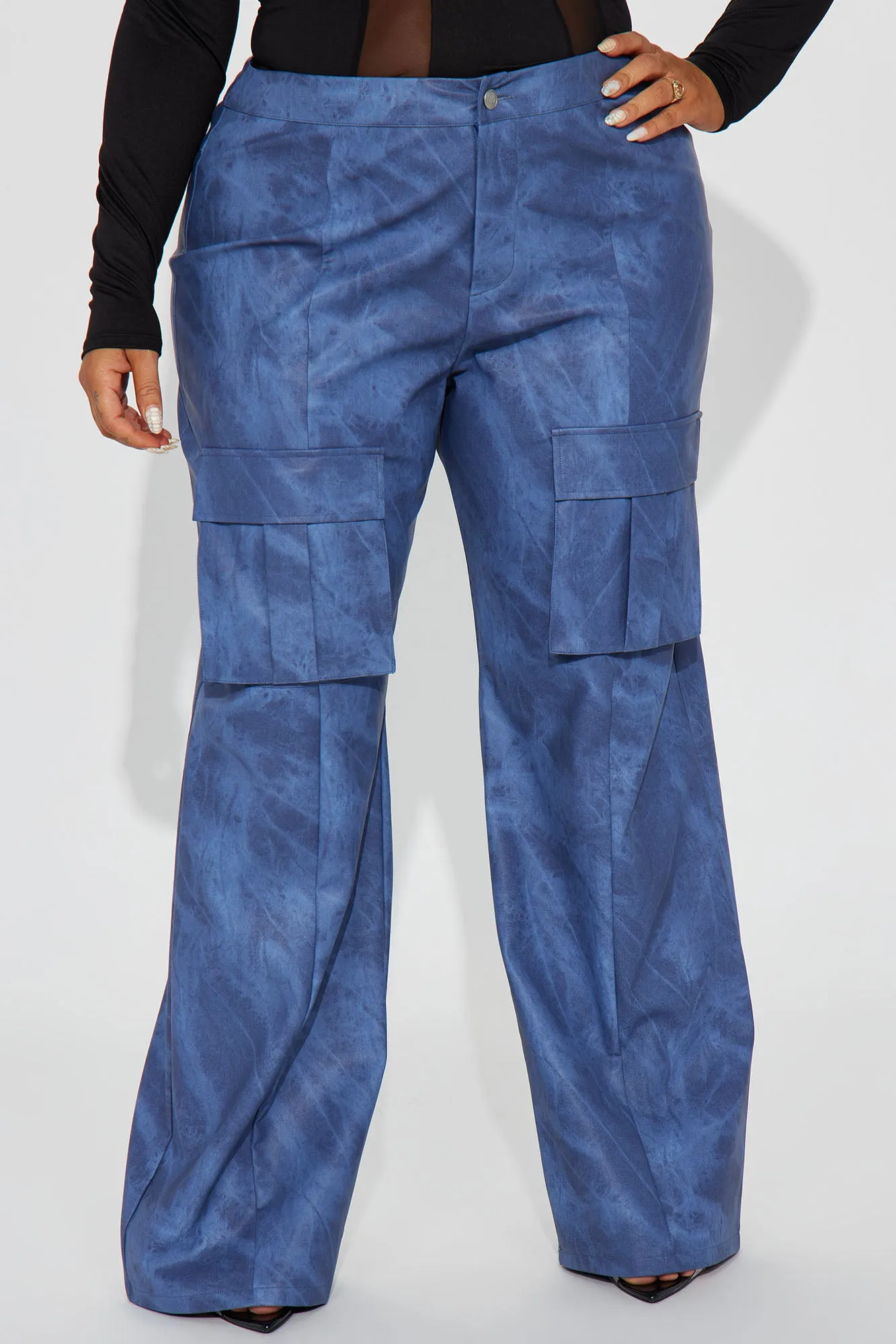 Billie Washed Faux Leather Cargo Pant - Navy