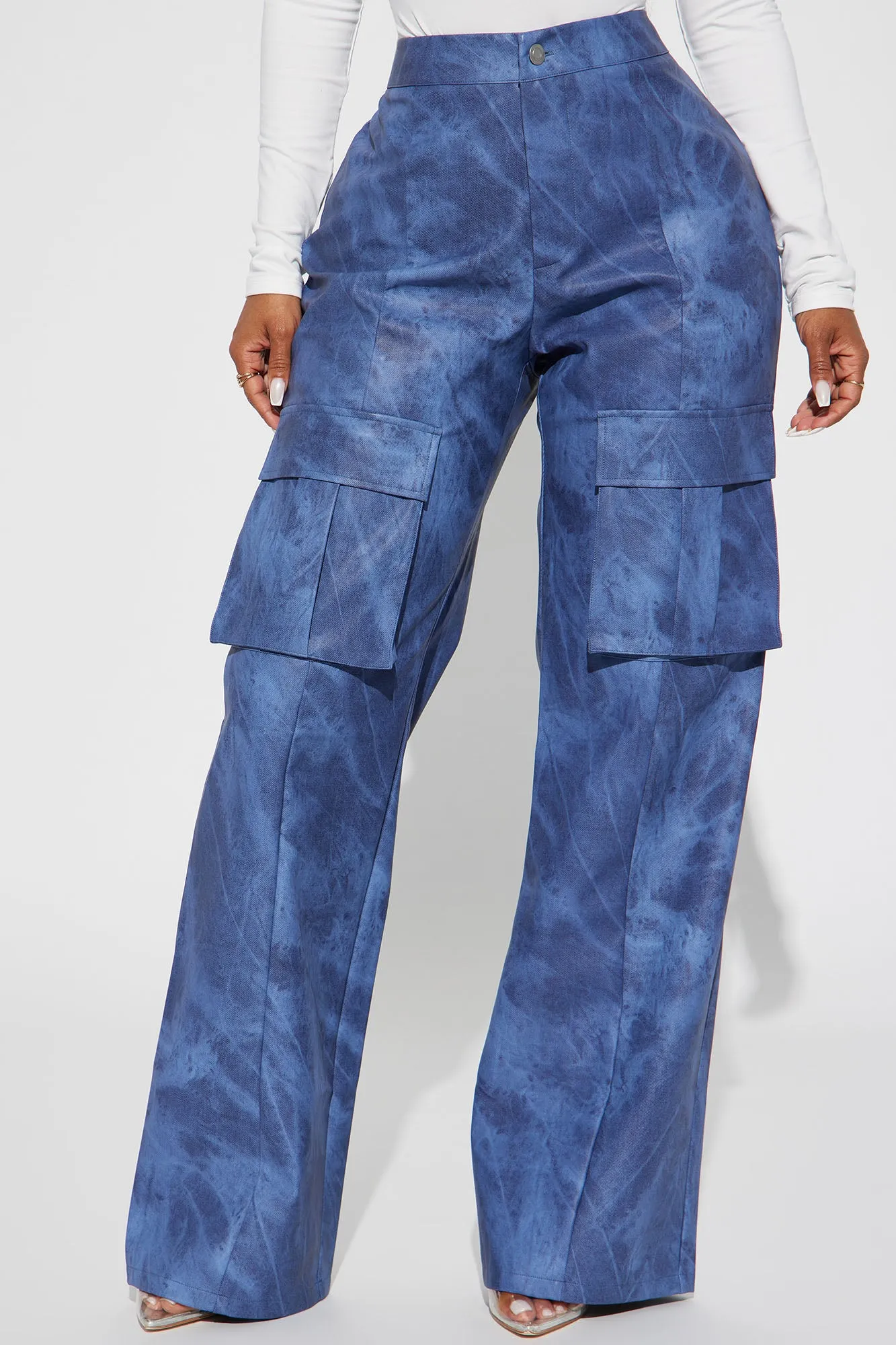 Billie Washed Faux Leather Cargo Pant - Navy