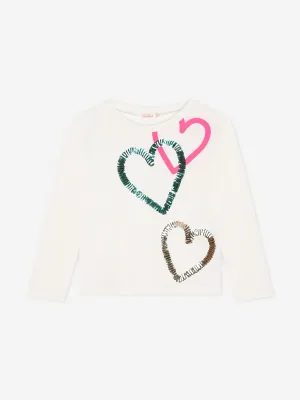 Billieblush Girls Long Sleeve Heart T-Shirt in Ivory