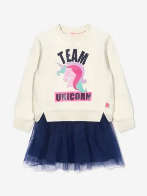 Billieblush Girls Unicorn Sweater Dress With Tulle Skirt