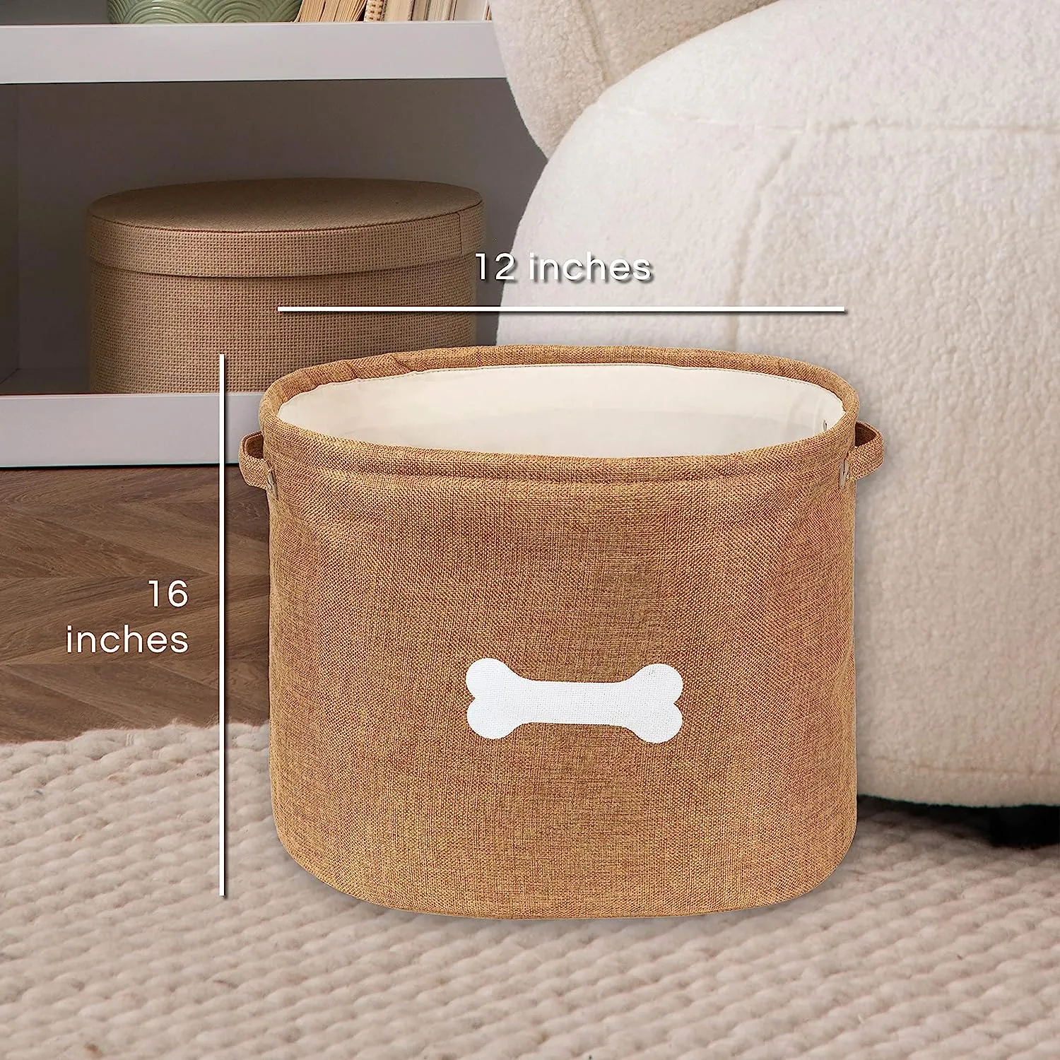 Bin - Tan Dog Toy Bin with White Bone