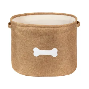 Bin - Tan Dog Toy Bin with White Bone