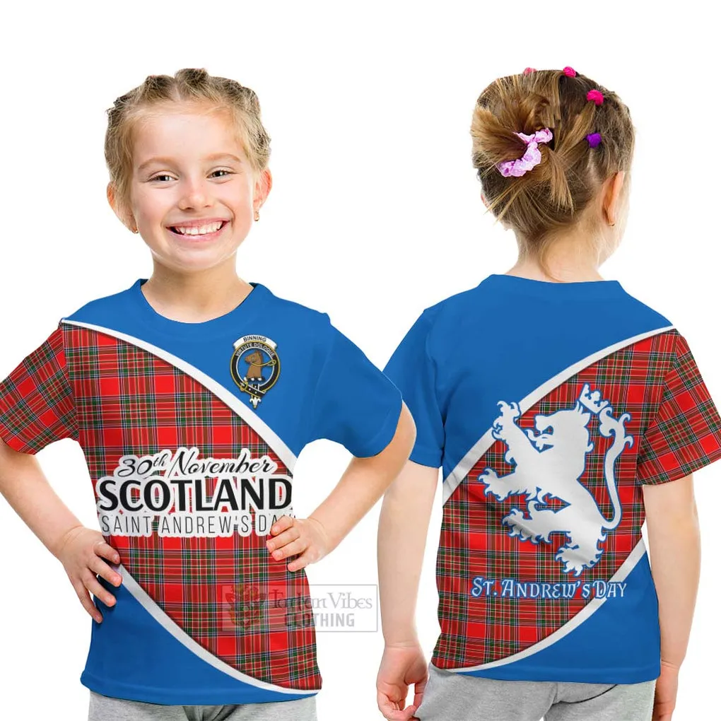 Binning Family Crest Tartan Kid T-Shirt Celebrate Saint Andrew's Day in Style