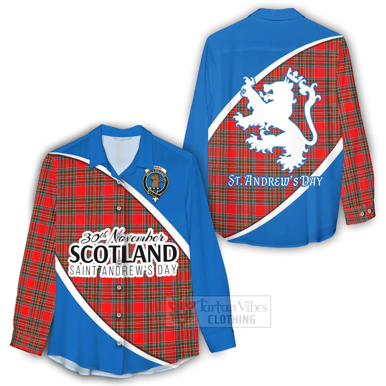 Binning Family Crest Tartan Women's Casual Shirt Celebrate Saint Andrew's Day in Style