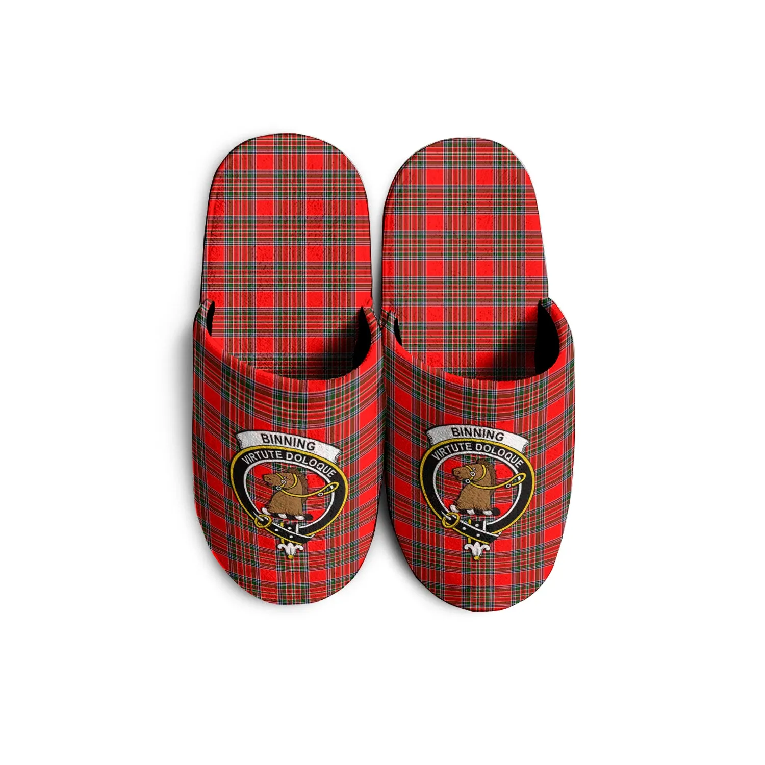 Binning Tartan Home Slippers with Family Crest