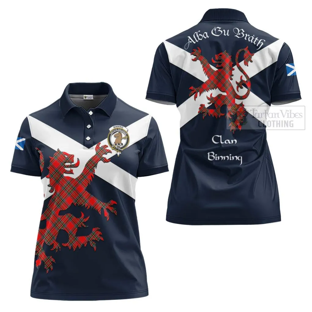 Binning Tartan Lion Rampant Women's Polo Shirt Proudly Display Your Heritage with Alba Gu Brath and Clan Name