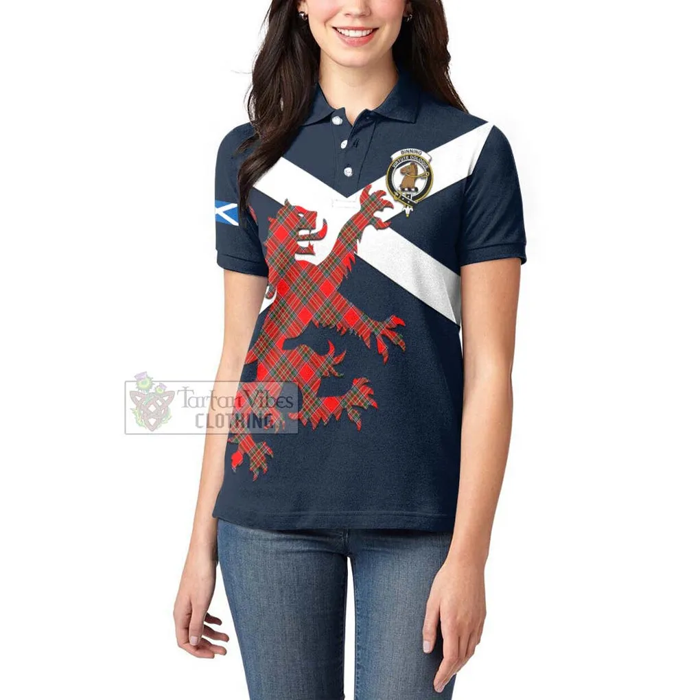 Binning Tartan Lion Rampant Women's Polo Shirt Proudly Display Your Heritage with Alba Gu Brath and Clan Name