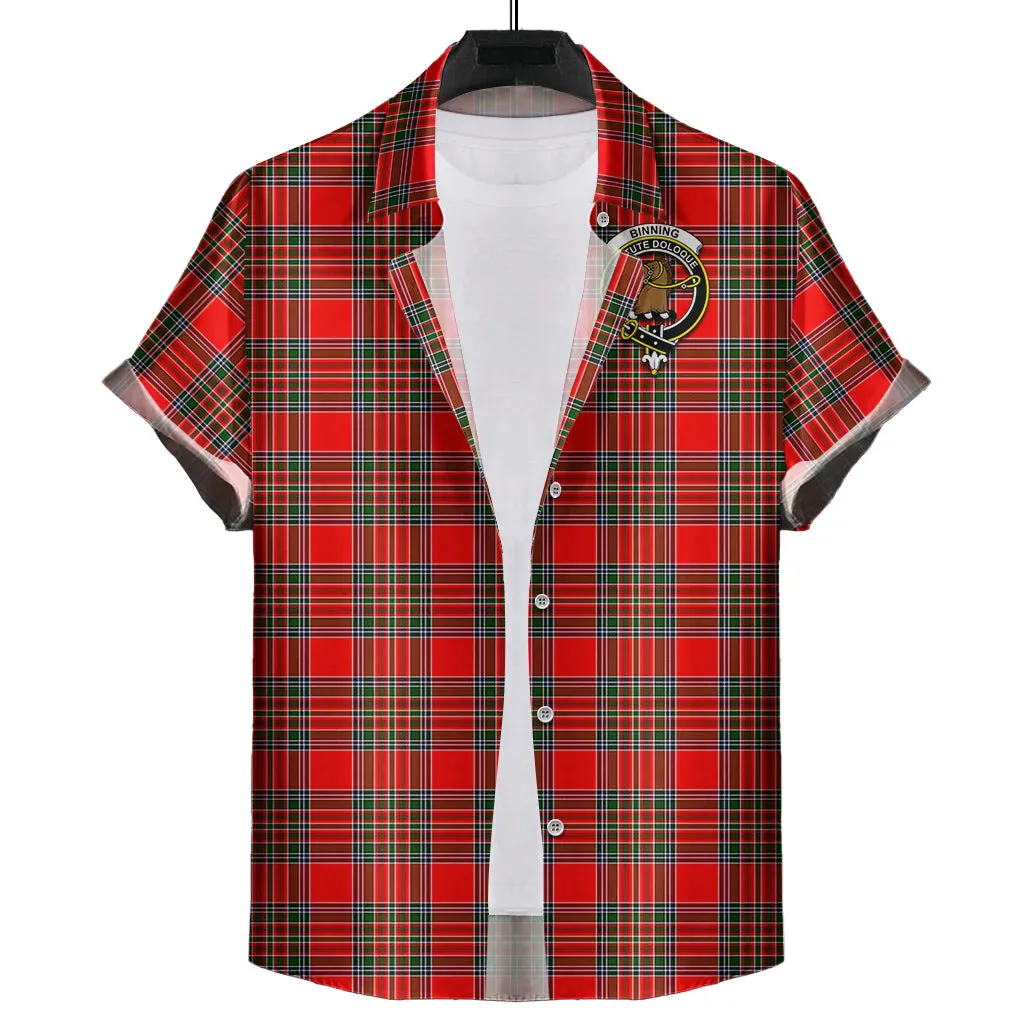 Binning Tartan Short Sleeve Button Down Shirt with Family Crest