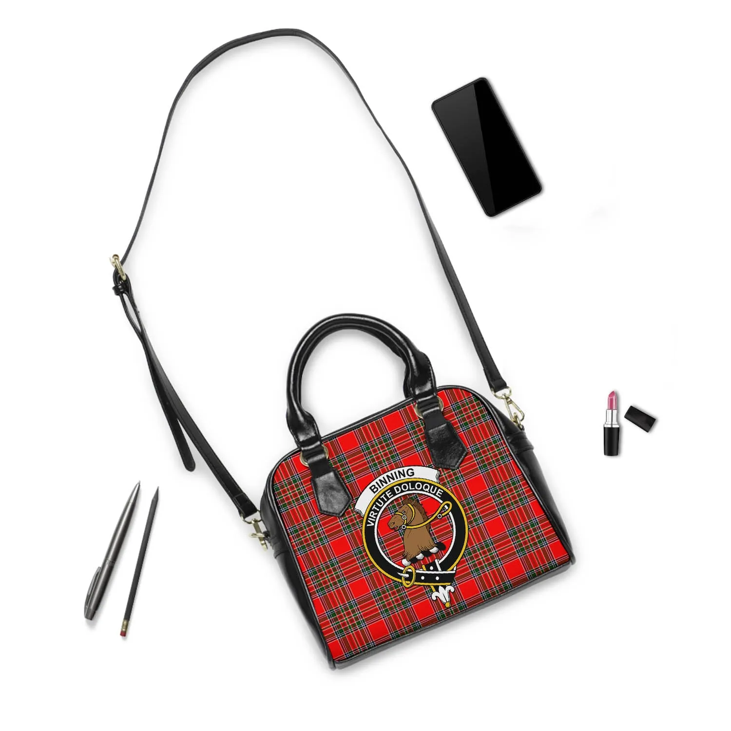 Binning Tartan Shoulder Handbags with Family Crest