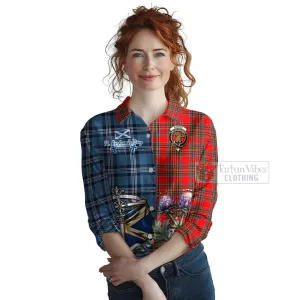 Binning Tartan Women's Casual Shirt Happy St. Andrew's Day Half Tartan Style