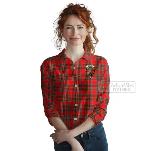 Binning Tartan Women's Casual Shirt with Family Crest and Bearded Skull Holding Bottles of Whiskey