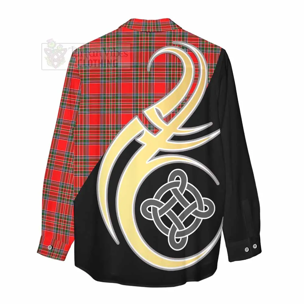 Binning Tartan Women's Casual Shirt with Family Crest and Celtic Symbol Style