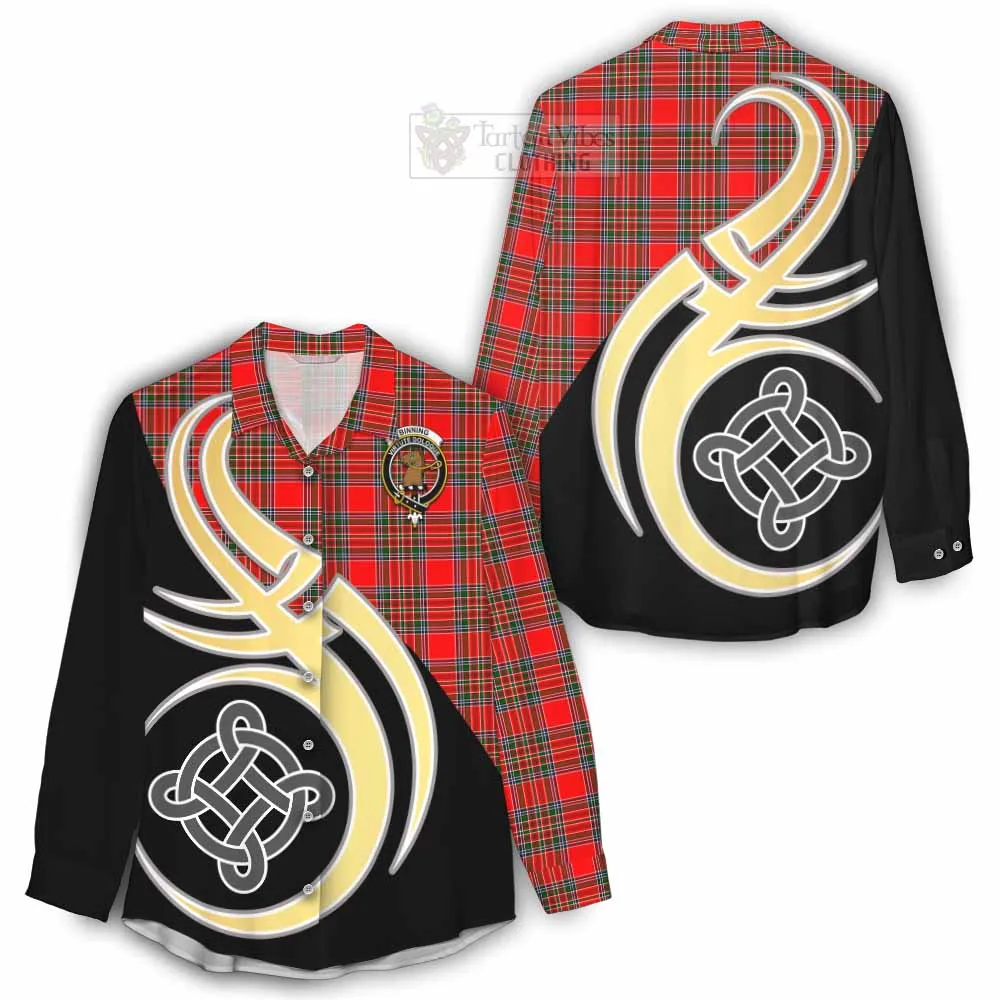 Binning Tartan Women's Casual Shirt with Family Crest and Celtic Symbol Style