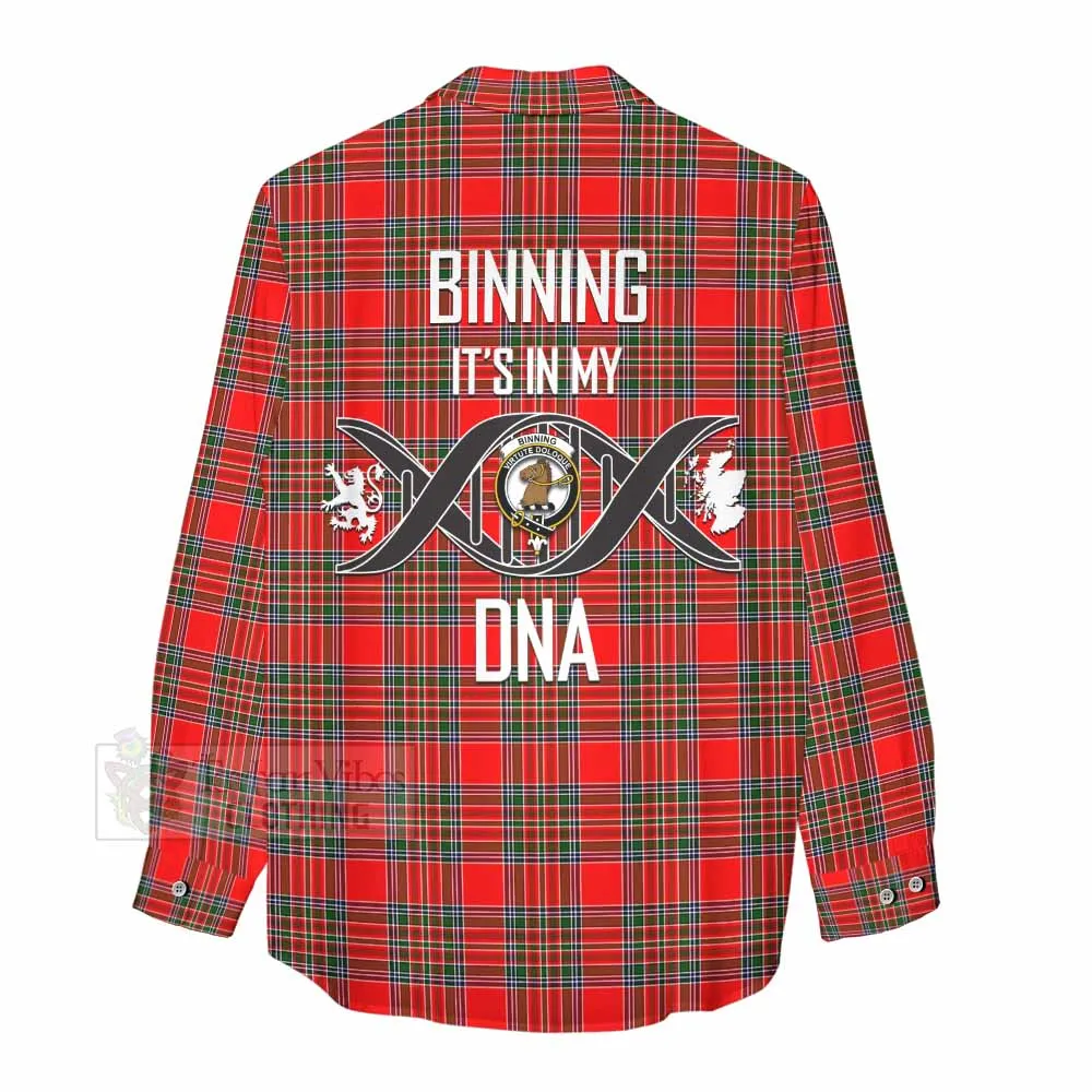 Binning Tartan Women's Casual Shirt with Family Crest DNA In Me Style