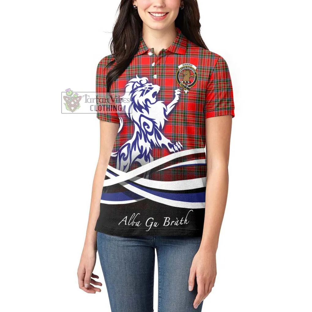 Binning Tartan Women's Polo Shirt with Alba Gu Brath Regal Lion Emblem