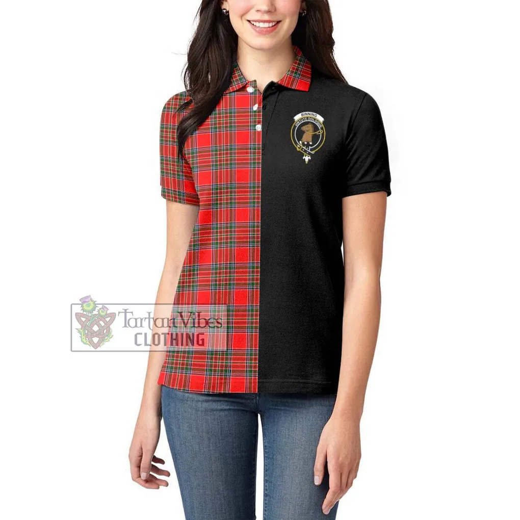 Binning Tartan Women's Polo Shirt with Family Crest and Half Of Me Style