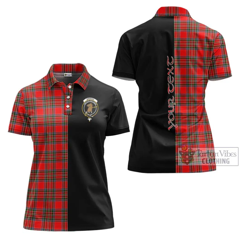 Binning Tartan Women's Polo Shirt with Family Crest and Half Of Me Style