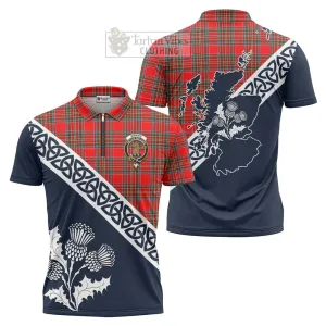 Binning Tartan Zipper Polo Shirt Featuring Thistle and Scotland Map